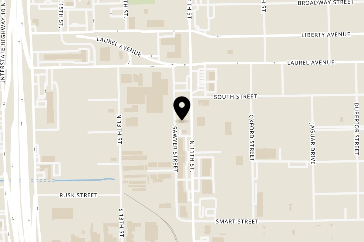 Map showing the location of Dawn Donuts on 125 N 11th St in Beaumont